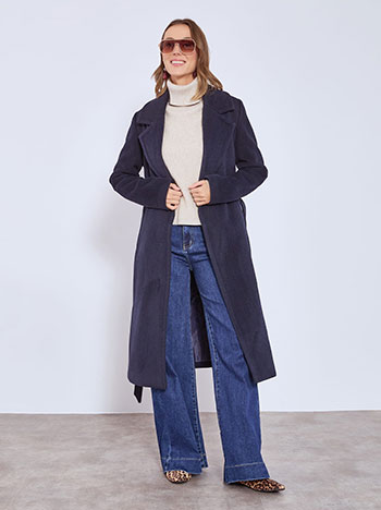 Coat long with detachable belt in midnight blue