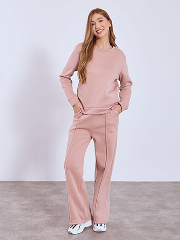 Sweatshirt and sweatpants monochrome set in dusty pink