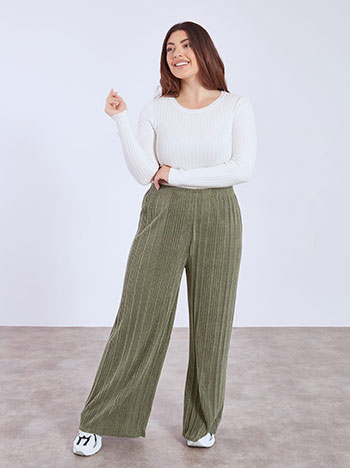 Wide leg trousers with soft touch in khaki