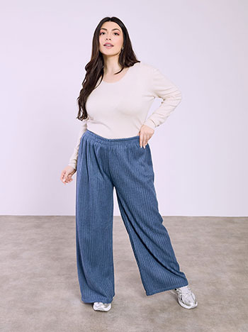 Trousers wide leg ribbed fluffy in blue