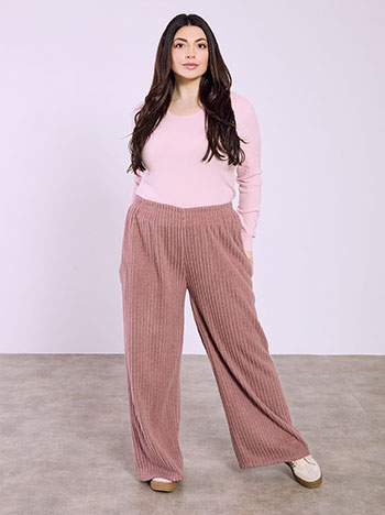 Trousers wide leg ribbed fluffy in dusty pink