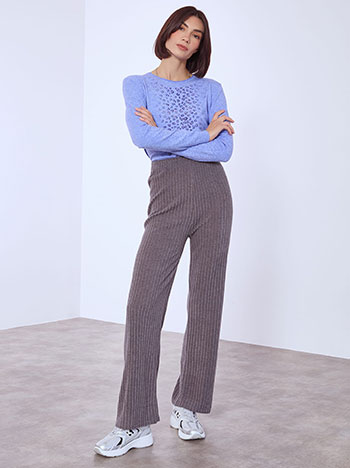 Wide leg trousers knitted ribbed in dark grey
