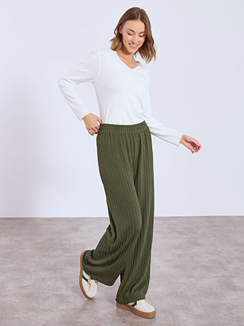 Παντελόνα πλεκτή ανάγλυφη σε σκούρο χακί