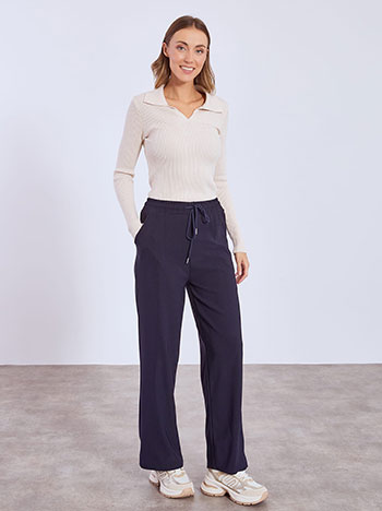 Trousers wide leg monochrome in dark blue