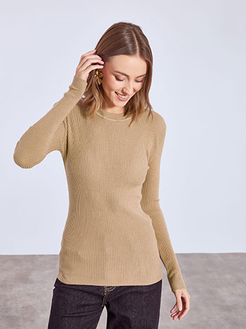 Μπλούζα ριπ μονόχρωμη σε καφέ ανοιχτό