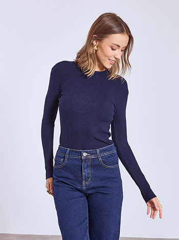 Μπλούζα ριπ μονόχρωμη σε σκούρο μπλε