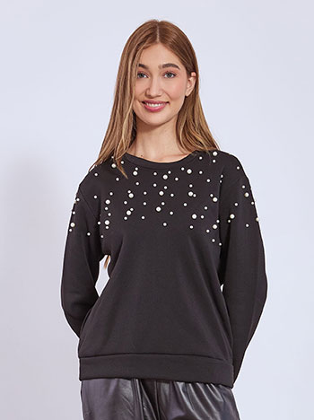 Sweatshirt with pearls in black