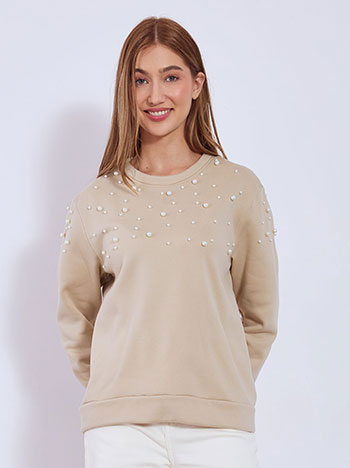 Sweatshirt with pearls in beige