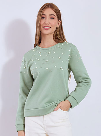 Sweatshirt with pearls in almond green