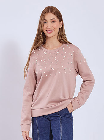 Sweatshirt with pearls in dusty pink