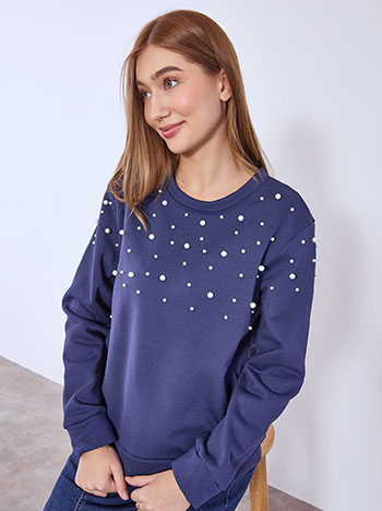 Sweatshirt with pearls in dark blue