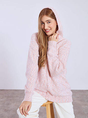 Cardigan melange with hoodie in pink
