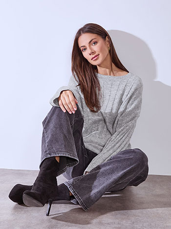 Sweater rib with sequins in grey