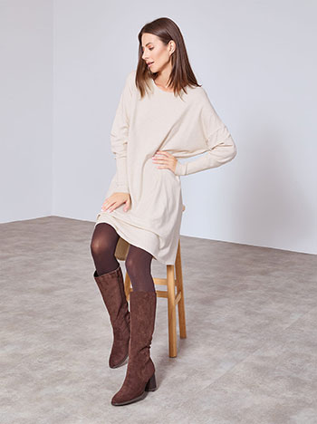 Dress knitted midi oversized in light beige