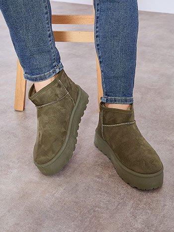 Μποτάκι με σουέντ όψη σε χακί