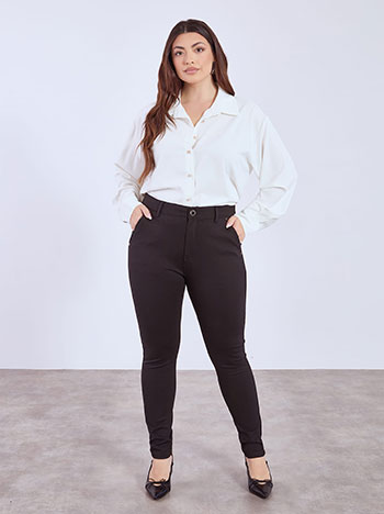 Παντελόνι skinny με λεπτομέρειες δερματίνης σε μαύρο