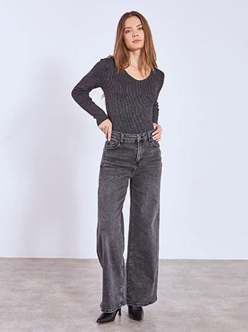 Τζιν wide leg με βαμβάκι σε γκρι σκούρο