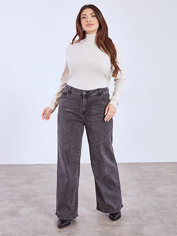 Τζιν wide leg με βαμβάκι σε γκρι σκούρο