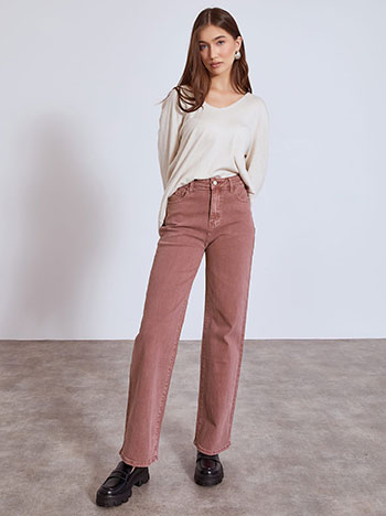 Jeans with cotton straight line in cherry