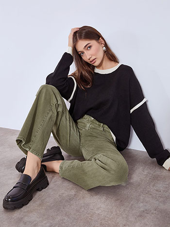 Jeans with cotton straight line in khaki