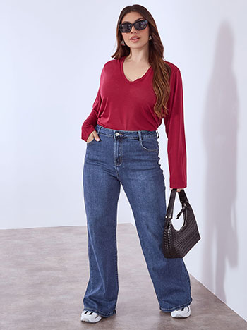 Τζιν wide leg με βαμβάκι σε σκούρο μπλε