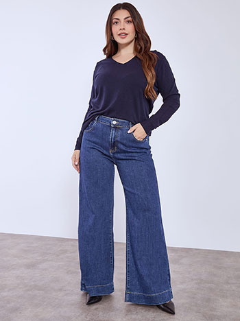 Τζιν wide leg με βαμβάκι σε σκούρο μπλε