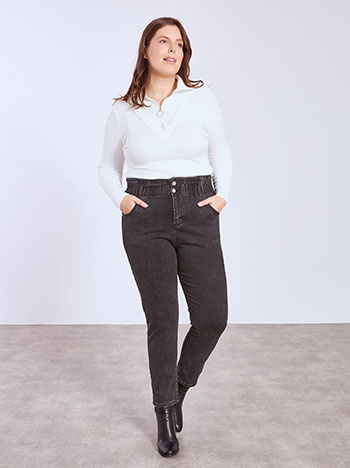 Τζιν ψηλόμεσο με σούρα στη μέση σε μαύρο