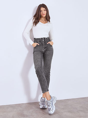 Jeans high waisted with shirred waistband in dark grey