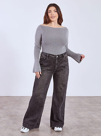 Τζιν wide leg με βαμβάκι σε μαύρο