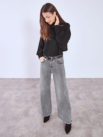 Τζιν wide leg με βαμβάκι σε γκρι