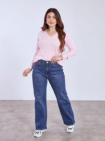 Τζιν με strass ψηλόμεσο σε μπλε