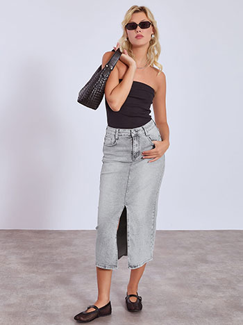 Skirt jeans midi with front slit in light grey