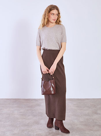 Φούστα μάξι πλεκτή σε καφέ σκούρο