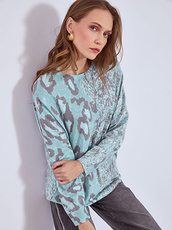 Μπλούζα εμπριμέ με απαλή υφή σε aquamarine