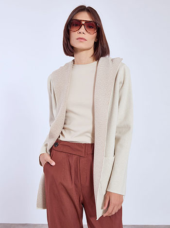 Cardigan knitted with hoodie in beige