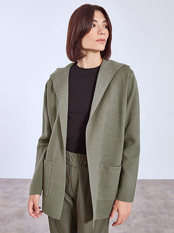 Cardigan knitted with hoodie in khaki