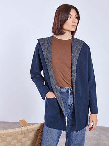 Cardigan knitted with hoodie in dark blue