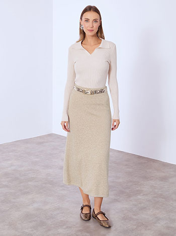 Φούστα μίντι πλεκτή σε μπεζ σκούρο