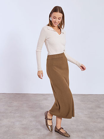 Φούστα μίντι πλεκτή σε καφέ