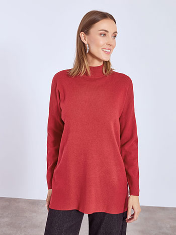 Πουλόβερ μονόχρωμο με βισκόζη σε κόκκινο σκούρο