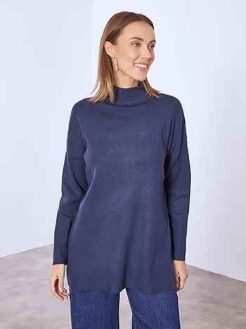 Πουλόβερ μονόχρωμο με βισκόζη σε σκούρο μπλε