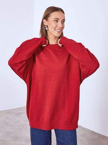 Πουλόβερ με στρογγυλή λαιμόκοψη σε κόκκινο σκούρο