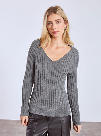 Πουλόβερ ριπ πλεκτό σε γκρι σκούρο