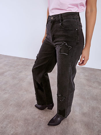 Jeans wide leg with stars in black