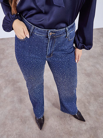Jeans wide leg with strass in dark blue