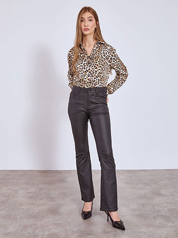 Flare trousers leather effect in black