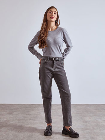Τζιν mom fit με αποσπώμενη ζώνη σε γκρι σκούρο