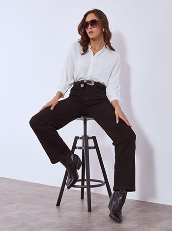 Τζιν wide leg με ραφές στο πλάι σε μαύρο