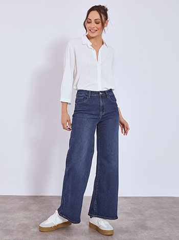 Τζιν wide leg μονόχρωμο σε μπλε
