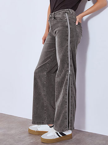 Jeans wide leg with side zip in dark grey